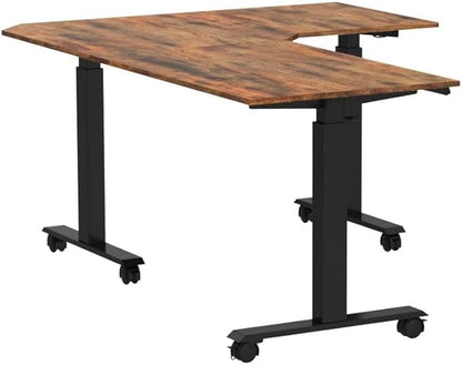 FEZIBO Triple Motor 63" L Shaped Standing Desk, Electric Standing Gaming Desk Adjustable Height, Corner Stand up Desk with Splice Board, Black Frame/Rustic Brown Top