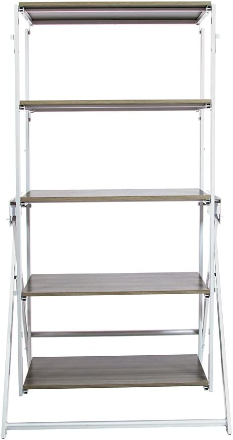 Origami Modern 2 in 1 Shelf to Table Style, Organizer Deco Rack Magically Turn to a Table/Desk in a Second,Fully Assembled,White/Birchwood US Patent Pending (STT-WHIBRC)