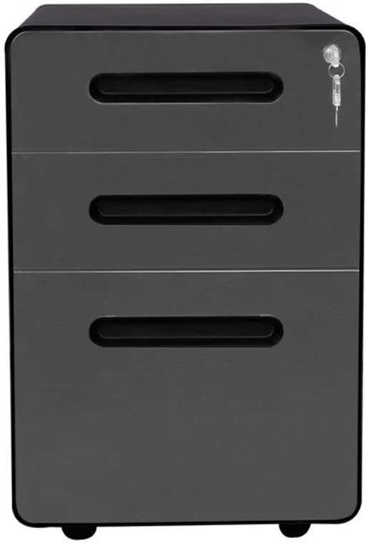 ApexDesk 3-Drawer Vertical Metal Mobile File Cabinet with Locking Keys - Charcoal Panel/Black Body