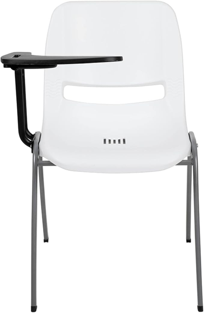 Flash Furniture HERCULES White Ergonomic Shell Chair with Right Handed Flip-Up Tablet Arm