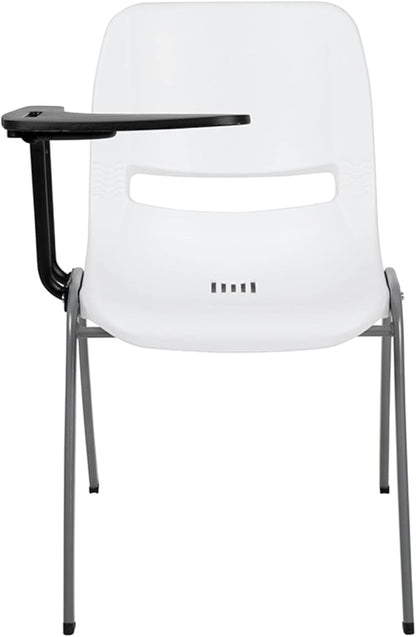 Flash Furniture HERCULES White Ergonomic Shell Chair with Right Handed Flip-Up Tablet Arm