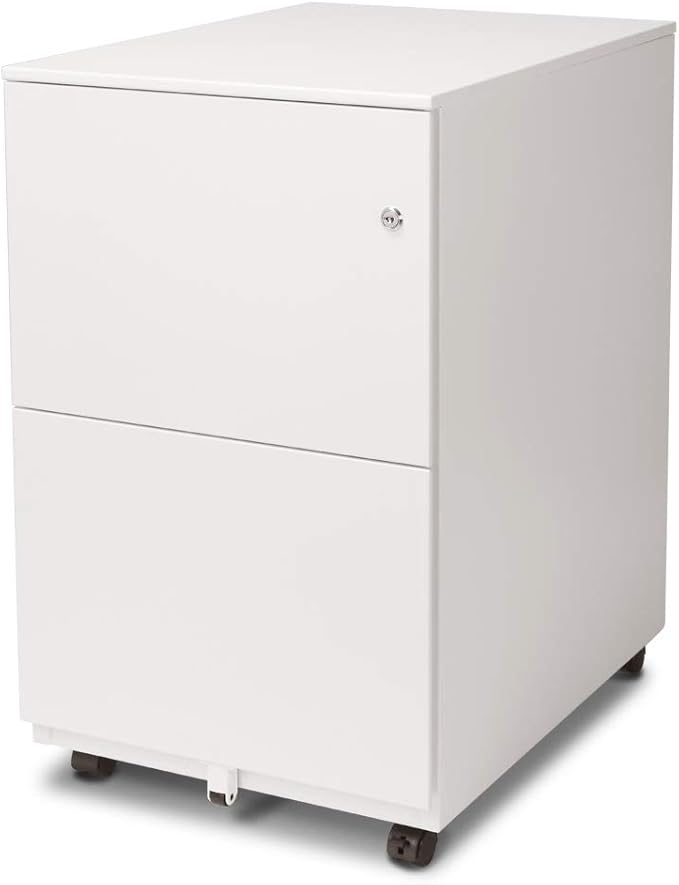 Aurora Modern Soho Design 2-Drawer Metal Mobile File Cabinet with Lock Key/Fully Assembled, White