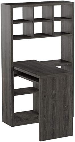 Monarch Specialties I Storage-Bookcase Left Or Right Set Up-Corner Desk with Multiple Adjustable Shelves, 60"L, Dark Taupe