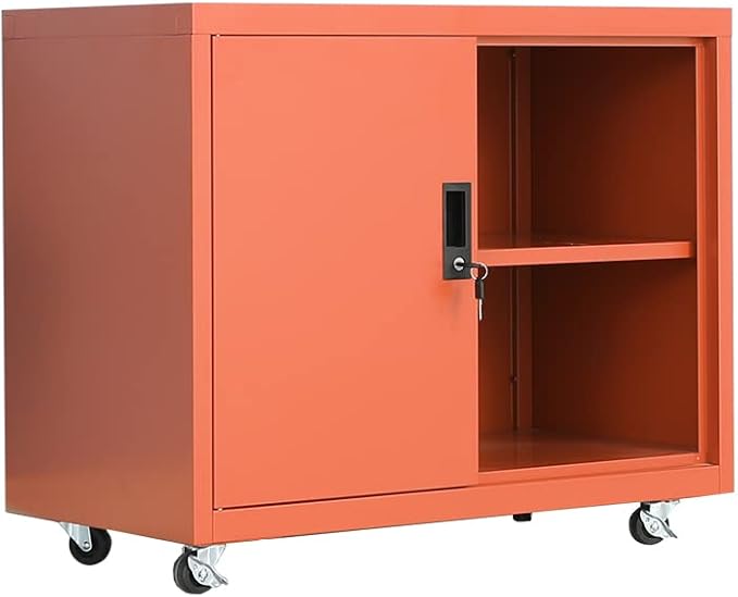Metal Mobile Lateral File Cabinet, Storage Locker,Printer Stand with Open Storage Shelves for Office,School,Home,Living Room. (Orange)
