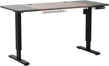 Adjustable Height Electric Standing Desk, 55 x 24 Inch Sit Stand Computer Desk with Lockable Casters, Stand Up Desk Table for Home Office, Black Frame/Rustic Brown + Black Top