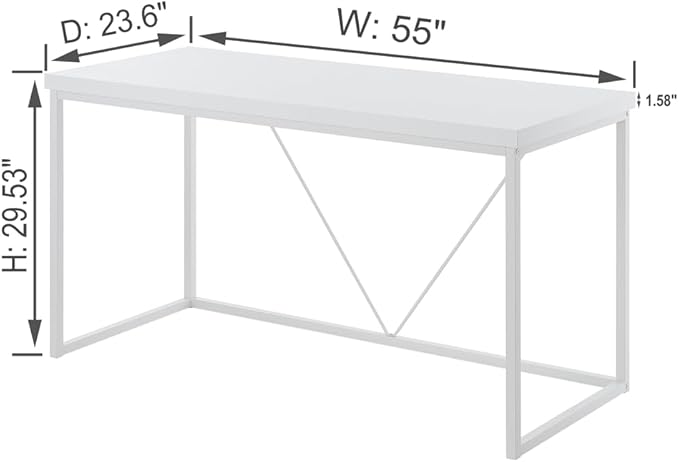 Home Office Desk, Metal and Wood Computer Desk, Modern Rustic Work Study Writing Table for Living Room Bedroom, White Oak, 55 inch