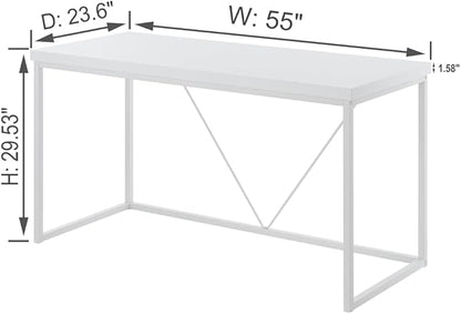 Home Office Desk, Metal and Wood Computer Desk, Modern Rustic Work Study Writing Table for Living Room Bedroom, White Oak, 55 inch