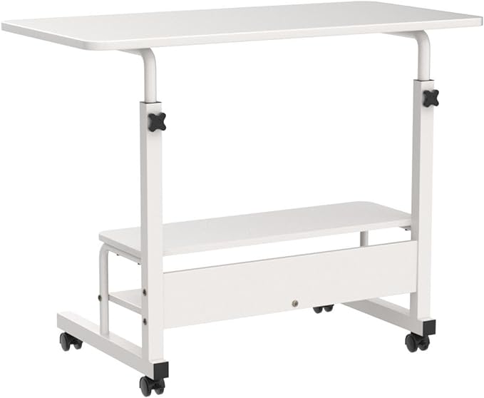 Adjustable White Home Office Desk with Storage and Detachable Wheels - 15.7 x 31.5 Inch