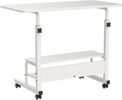Adjustable White Home Office Desk with Storage and Detachable Wheels - 15.7 x 31.5 Inch