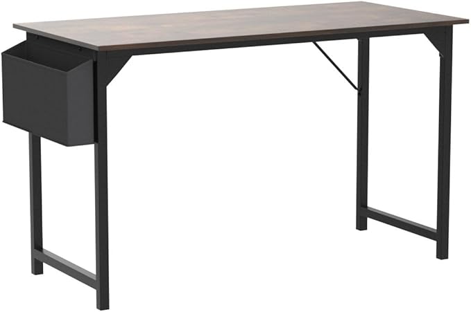 Computer Desk Home Office Desk 55 Inch Writing Desks Small Space Desk Study Table Modern Simple Style Work Table with Storage Bag Headphone Hook Wooden Tabletop Metal Frame for Home, Bedroom