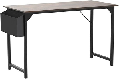 Computer Desk Home Office Desk 55 Inch Writing Desks Small Space Desk Study Table Modern Simple Style Work Table with Storage Bag Headphone Hook Wooden Tabletop Metal Frame for Home, Bedroom