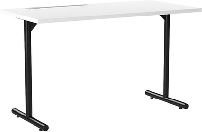 Sunon Home Office 47" Computer Desk Wood Writing Table with Cable Managemant, Black Metal Frame, White