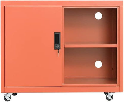 Metal Mobile Lateral File Cabinet, Storage Locker,Printer Stand with Open Storage Shelves for Office,School,Home,Living Room. (Orange)