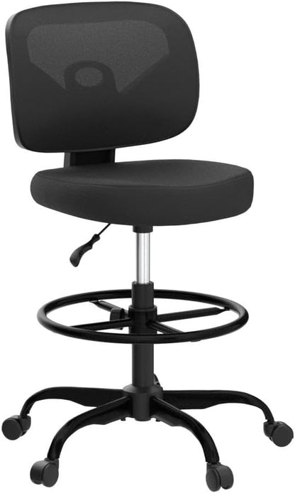 Primy Office Drafting Chair Armless, Tall Office Desk Chair Adjustable Height and Footring, Mid-back Ergonomic Standing Desk Chair Mesh Rolling Tall Chair for Art Room, Office or Home(Black)