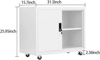 Metal Mobile Lateral File Cabinet, Storage Locker,Printer Stand with Open Storage Shelves for Office,School,Home,Living Room. (White)
