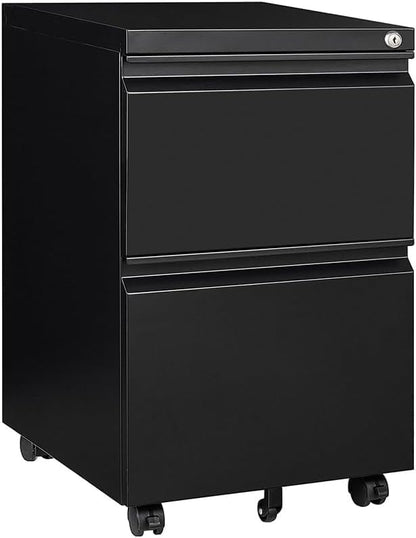 Panana 2-Drawer Mobile File Cabinet with Lock, Commercial Vertical Cabinet, Rolling Filing Cabinet for Letter/A4 Size (Black)