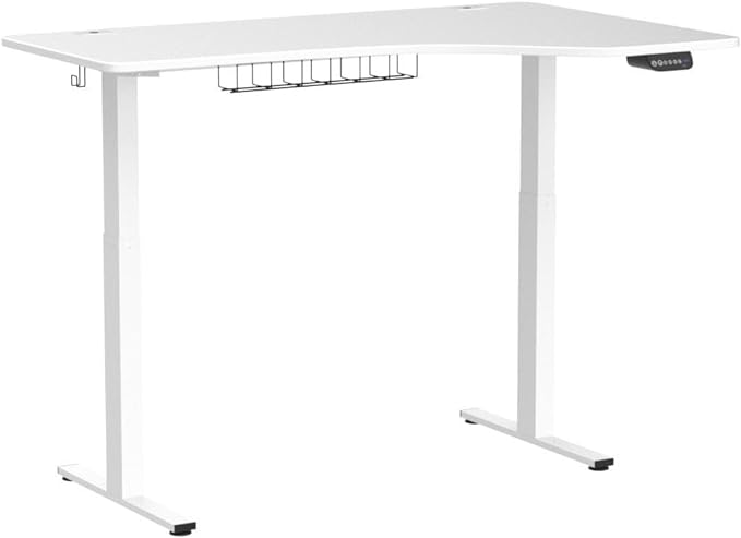 SHW 55-Inch L-Shaped Electric Height Adjustable L-Shaped Standing Desk with Right Facing Corner, White