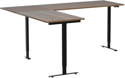FEZIBO Triple Motor L-Shaped Electric Standing Desk, 75 Inches Height Adjustable Stand up Corner Desk, Sit Stand Workstation with Splice Board, Black Frame/Black Walnut Top