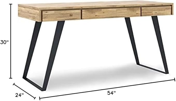 SIMPLIHOME Lowry SOLID WOOD and Metal Modern Industrial 54 inch Wide Home Office Desk, Writing Table, Workstation, Study Table Furniture in Distressed Golden Wheat with 2 Drawers
