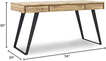 SIMPLIHOME Lowry SOLID WOOD and Metal Modern Industrial 54 inch Wide Home Office Desk, Writing Table, Workstation, Study Table Furniture in Distressed Golden Wheat with 2 Drawers