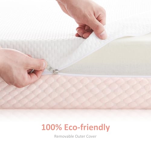 Crib Mattress, Dual Sided Comfort Memory Foam Toddler Bed Mattress, Triple-Layer Breathable Premium Baby Mattress for Infant and Toddler w/Removable Outer Cover - White&Blue