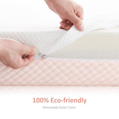 Crib Mattress, Dual Sided Comfort Memory Foam Toddler Bed Mattress, Triple-Layer Breathable Premium Baby Mattress for Infant and Toddler w/Removable Outer Cover - White&Blue