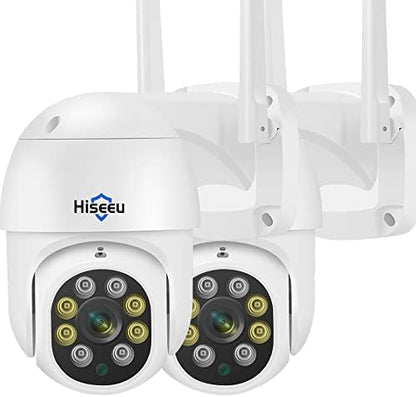Hiseeu 3MP 360° Pan Tilt Camera WiFi Security Camera Outdoor Motion Tracking Floodlights Light Alarm,Color Night Vision,PC Mobile Remote View,Two-Way Audio Security