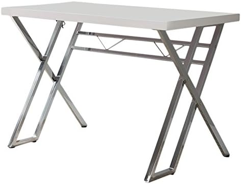 KB Designs - Modern Home Office Workstation Computer Desk, White/Chrome