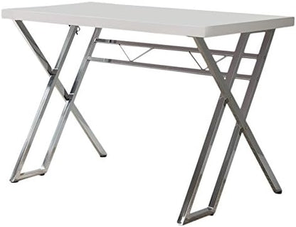 KB Designs - Modern Home Office Workstation Computer Desk, White/Chrome