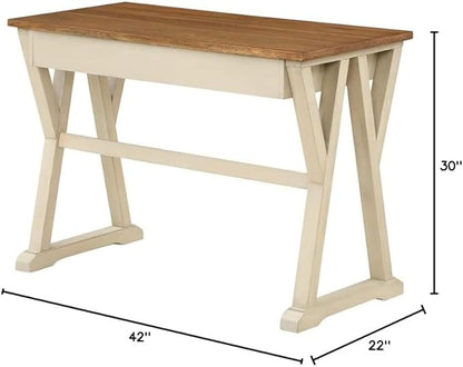 OSP Home Furnishings Jericho Rustic 42 Inch Writing Desk with 2 Drawers and Burnished Decorative Hardware, Antique White