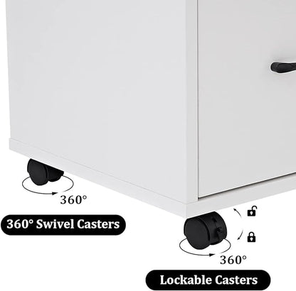 3 Drawer File Cabinets, Mobile Lateral Printer Stand with Open Shelf, Rolling Filing Cabinet with Wheels Home Office Organization and Storage (White)