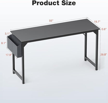 OLIXIS Computer Desk 55 Inch Home Office Work Study Writing Student Kids Bedroom Wood Modern Simple 2 Person PC Table with Storage Bag & Headphone Hooks, Black