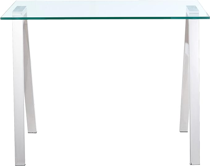 Cortesi Home Trixie Glass Top Desk/Console Table with Stainless Steel Frame, 40"