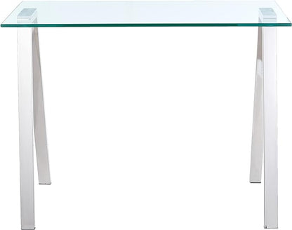 Cortesi Home Trixie Glass Top Desk/Console Table with Stainless Steel Frame, 40"