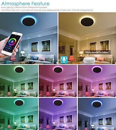 TALOYA 18 Inch Flush Mount Light Fixture Led,Compatible with Alexa Google Assistant Smart Life App,Sleek Round Ceiling Fixture,36+4W Main Light and RGB Night Light Adjustable,Enabled by 2.4G Wi-Fi