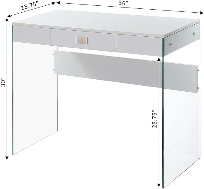 Convenience Concepts SoHo 1 Drawer Glass 36 inch Desk, White