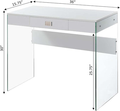 Convenience Concepts SoHo 1 Drawer Glass 36 inch Desk, White