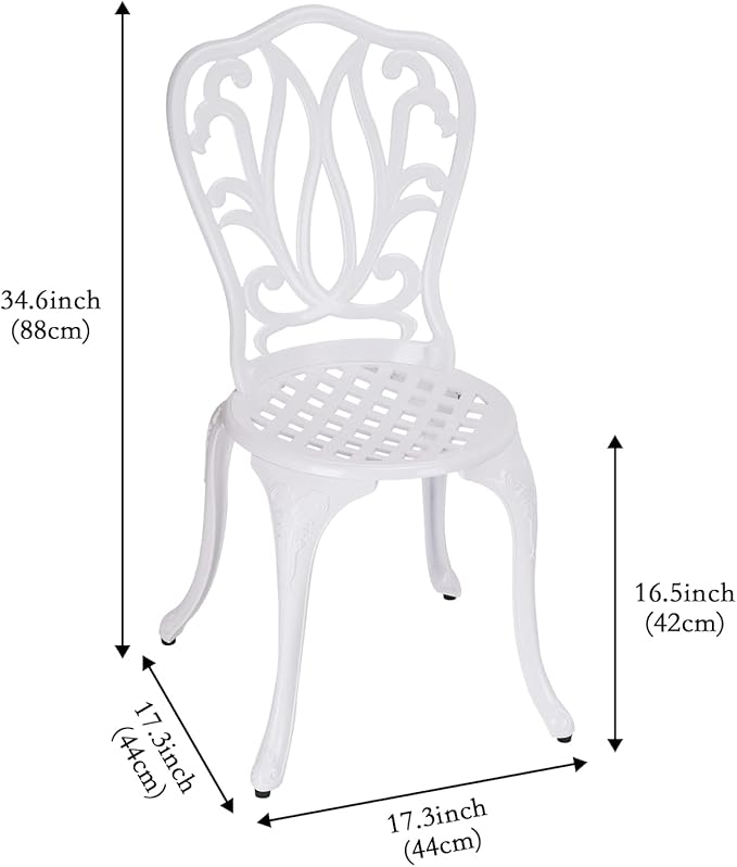 3 Piece Bistro Set,Outdoor Patio Set,Anti-Rust Cast Aluminum Bistro Table Set for Park Yard Front Porch Furniture(New White)…