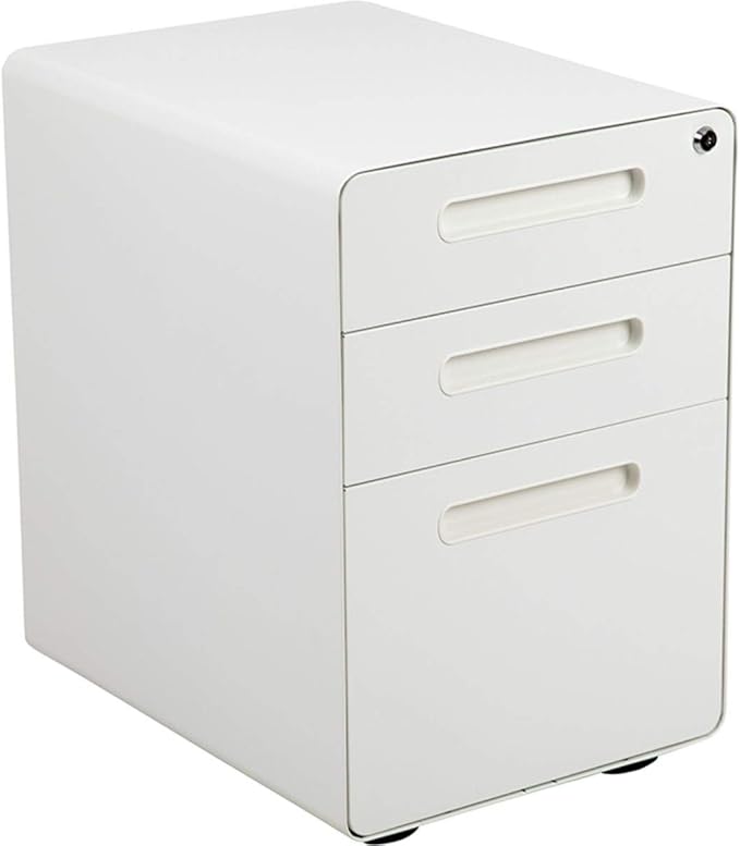 Flash Furniture Wren Ergonomic 3-Drawer Mobile Locking Filing Cabinet with Anti-Tilt Mechanism and Hanging Drawer for Legal & Letter Files, White
