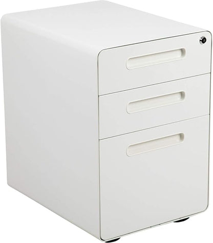 Flash Furniture Wren Ergonomic 3-Drawer Mobile Locking Filing Cabinet with Anti-Tilt Mechanism and Hanging Drawer for Legal & Letter Files, White