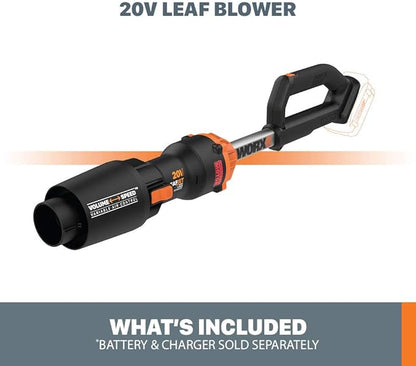 Worx Nitro WG543.9 20V LEAFJET Leaf Blower Cordless with Battery and Charger, Blowers for Lawn Care Only 3.8 Lbs., Cordless Leaf Blower Brushless Motor– Tool Only
