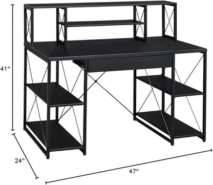 Acme Amiel Wooden 1-Drawer Writing Desk with Small Hutch in Black
