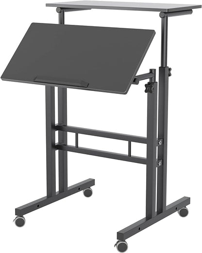 sogesfurniture Mobile Standing Desk Laptop Workstation on Wheels, Adjustable Computer Desk for Standing or Sitting, Black 101-BK