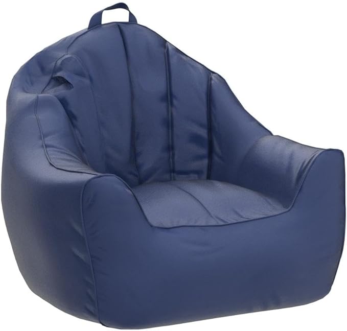 Posh Creations Structured Comfy Bean Bag Chair for Gaming, Reading, and Watching TV, Malibu Lounge, Soft Nylon-Navy