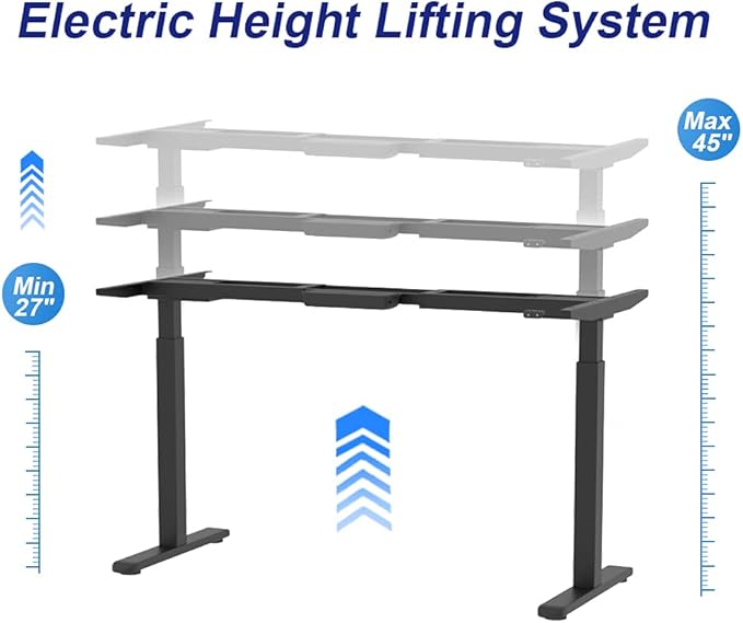 Electric Standing Desk Frame, Dual Motor Height Adjustable Desk Base for Home and Office (Black Frame + Motors + Control Panel)