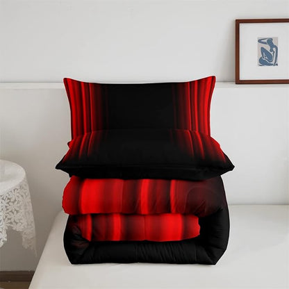 Feelyou Abstract Ombre Women Comforter Set Kids Teens Red and Black Bedding Set Room Decor 3Pcs King Size