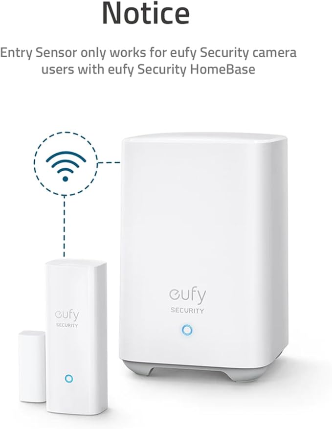 eufy Security Entry Sensor, Detects Opened and Closed Doors or Windows, Door Monitoring, Sends Alerts, Triggers Siren, 2-Year Battery Life, Indoor Use Only, Requires HomeBase, 24/7 Monitoring Optional
