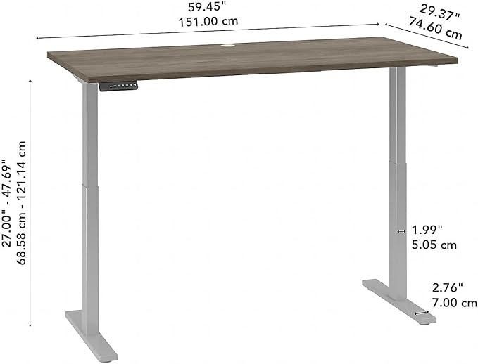 Bush Business Furniture M6S6030MHSK Move 60 27-Inch -48-Inch Adjustable Desk, Modern Hickory/Cool Gray Metallic