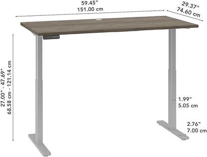 Bush Business Furniture M6S6030MHSK Move 60 27-Inch -48-Inch Adjustable Desk, Modern Hickory/Cool Gray Metallic