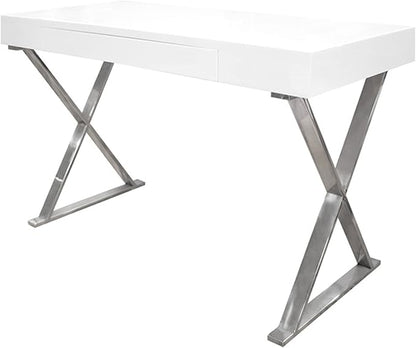 Best Master Furniture Barry Mid-Century High Gloss Home Office Desk with Gold Trim Frame, Silver